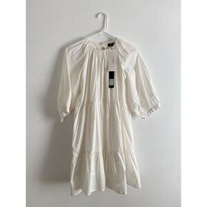 NWT Beulah Style White Tiered Puff Sleeve Dress With Cutout Bow Detail Size M